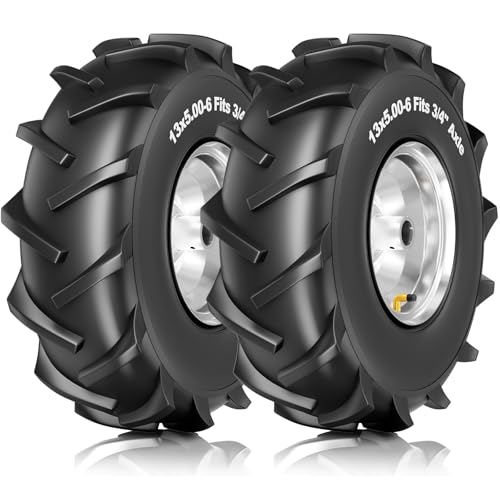 RONPOW 13x5.00-6 Rear Tine Tiller Tire and Wheel, 3/4" Axle Bore, 500Lbs Load, Easy to Install, 4 Ply Durable Pneumatic Replacement Rototiller Assembly for Garden Tiller & Farm Equipment, 2Pack Silver - Image 1