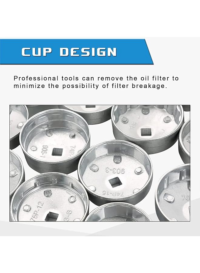 23Pcs Aluminum Alloy Cup Type Oil Filter Cap Wrench Socket Removal Tool Set - Universal Cap Removal Toolkit, 65-101Mm Sizes - Automotive Maintenance Essentials,Wrench Socket Set, Socket Kit,  - Image 4