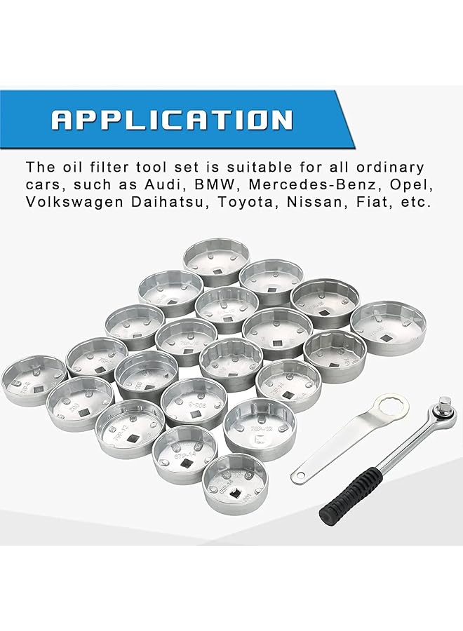 23Pcs Aluminum Alloy Cup Type Oil Filter Cap Wrench Socket Removal Tool Set - Universal Cap Removal Toolkit, 65-101Mm Sizes - Automotive Maintenance Essentials,Wrench Socket Set, Socket Kit,  - Image 5