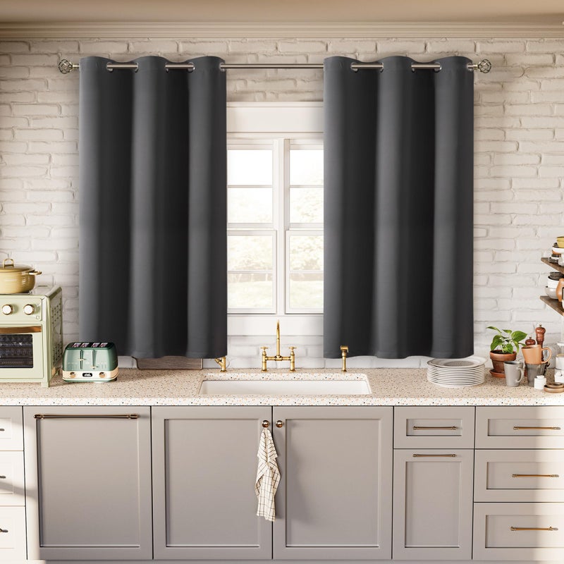 BGment Dark Grey Short Blackout Curtains for Small Windows, 38 x 45 Inch Thermal Insulated Tier Set of 2 Panels Sun Blocking Drapes for Kitchen Bedroom - Image 2