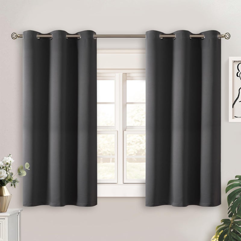 BGment Dark Grey Short Blackout Curtains for Small Windows, 38 x 45 Inch Thermal Insulated Tier Set of 2 Panels Sun Blocking Drapes for Kitchen Bedroom - Image 1