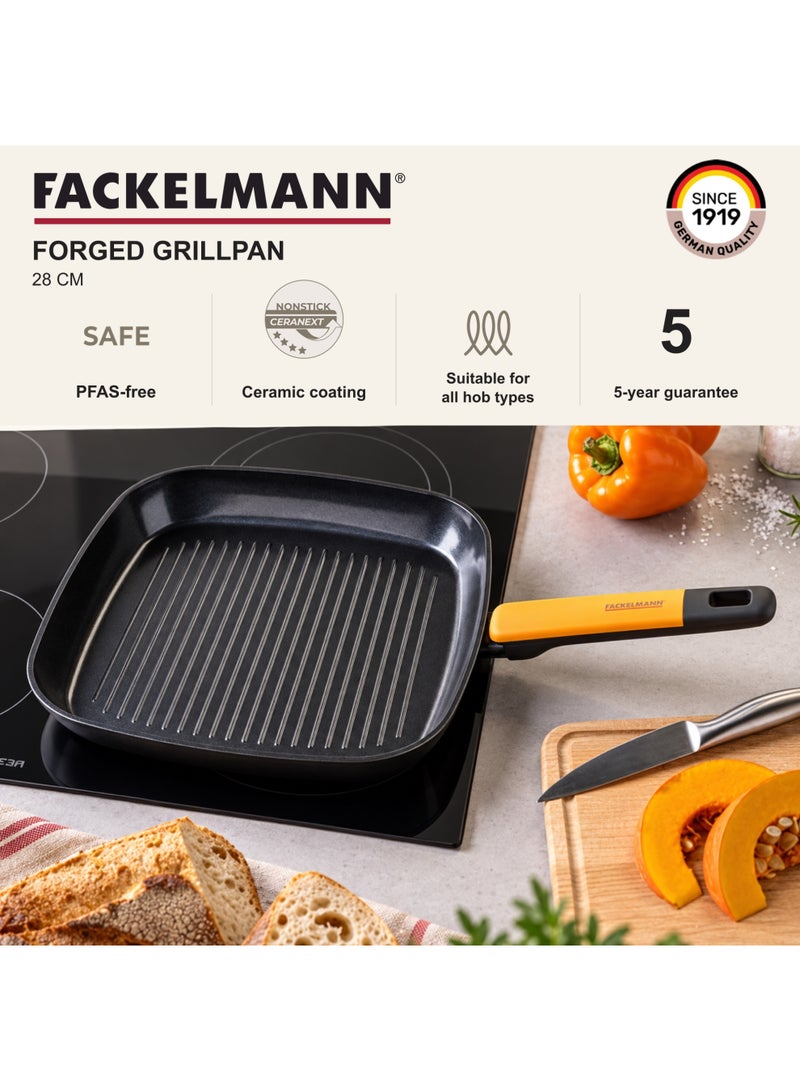 FACKELMANN Soft Collection 28cm Non-Stick Grill Pan, Forged Aluminium with Greblon CK2 Ceramic Coating, 4cm Deep, Ribbed Grill Surface, Oven Safe up to 150°C - Image 2