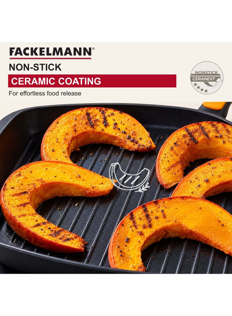 FACKELMANN Soft Collection 28cm Non-Stick Grill Pan, Forged Aluminium with Greblon CK2 Ceramic Coating, 4cm Deep, Ribbed Grill Surface, Oven Safe up to 150°C - Image 4