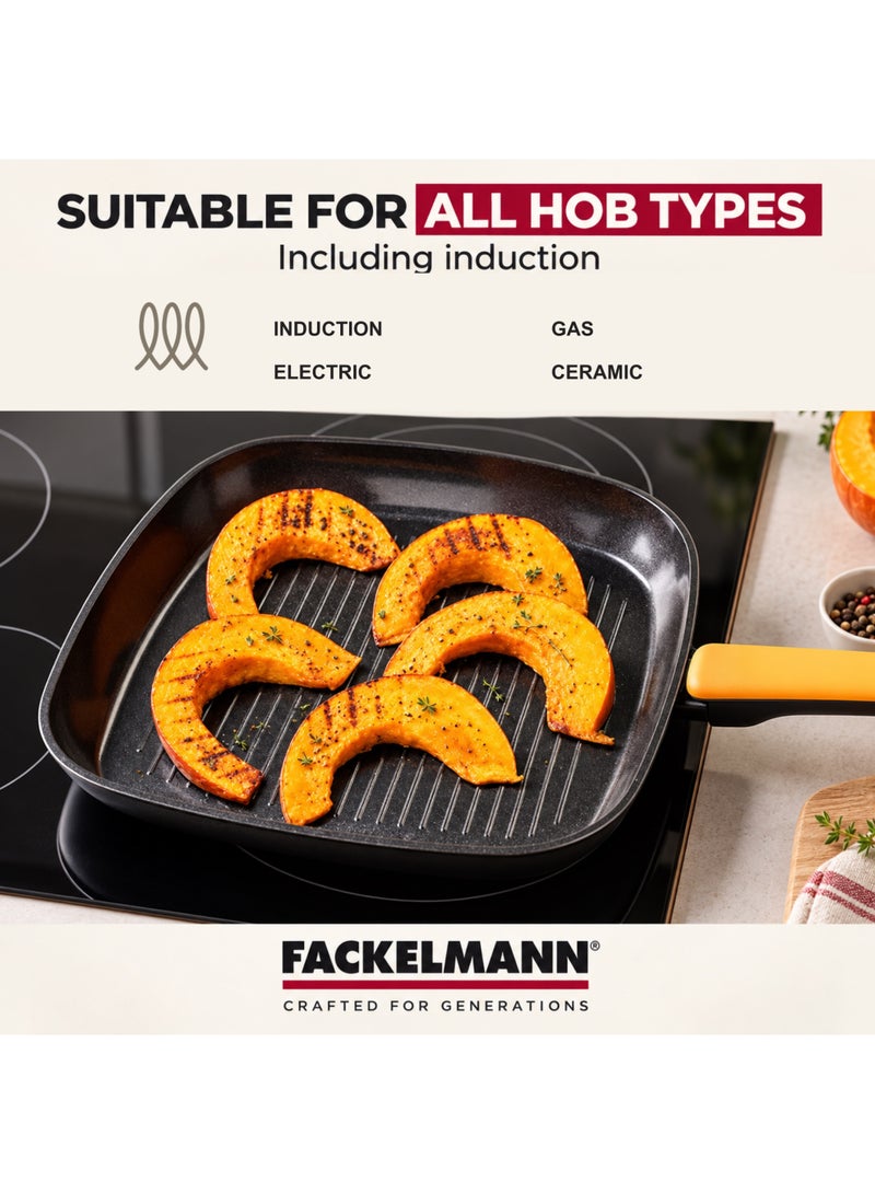 FACKELMANN Soft Collection 28cm Non-Stick Grill Pan, Forged Aluminium with Greblon CK2 Ceramic Coating, 4cm Deep, Ribbed Grill Surface, Oven Safe up to 150°C - Image 5
