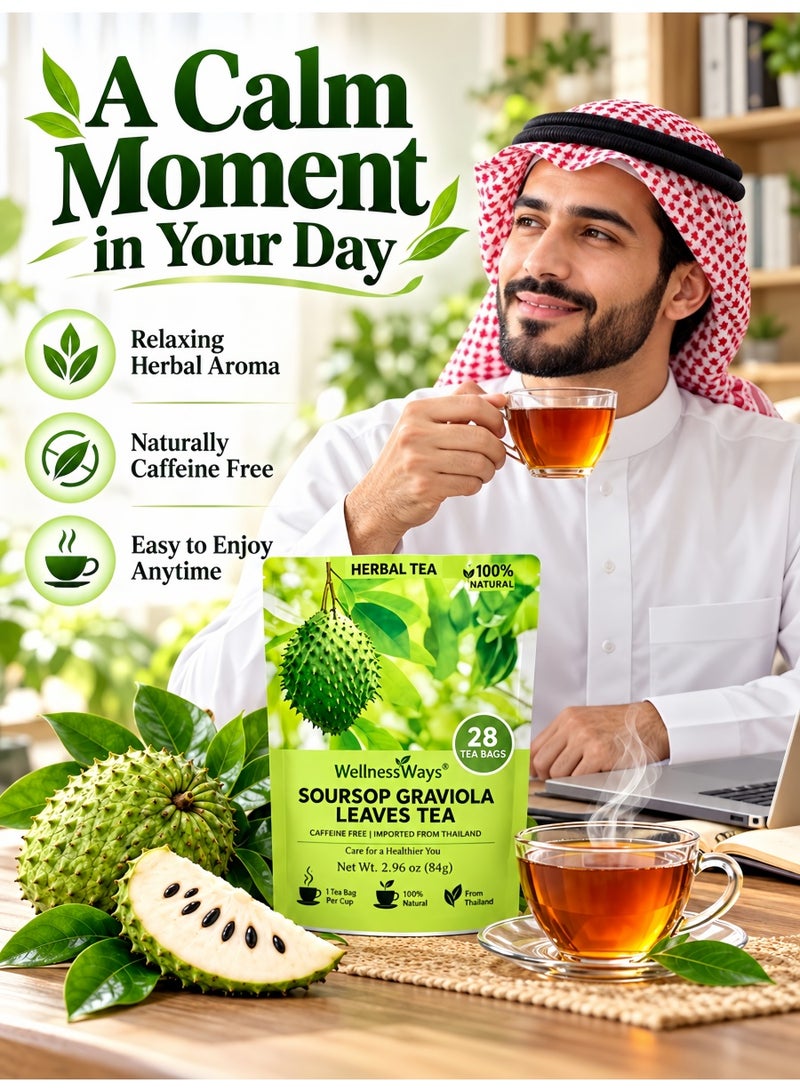 WelnessWays WellnessWays Soursop Graviola Leaves Tea, 28 Tea Bags, 100% Natural Herbal Tea Sourced from Thailand, Caffeine-Free, Antioxidant & Immune Support, Boost Metabolism & Energy, Daily Wellness Herbal Tea - Image 4