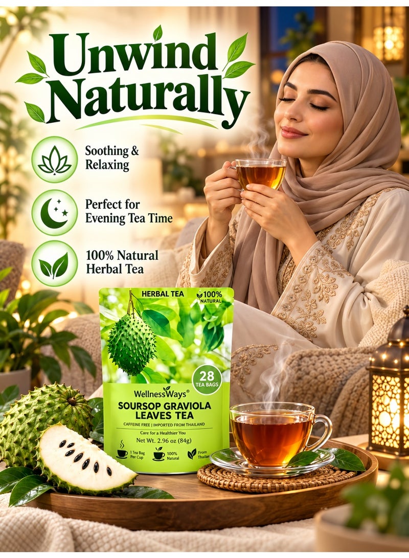 WelnessWays WellnessWays Soursop Graviola Leaves Tea, 28 Tea Bags, 100% Natural Herbal Tea Sourced from Thailand, Caffeine-Free, Antioxidant & Immune Support, Boost Metabolism & Energy, Daily Wellness Herbal Tea - Image 5