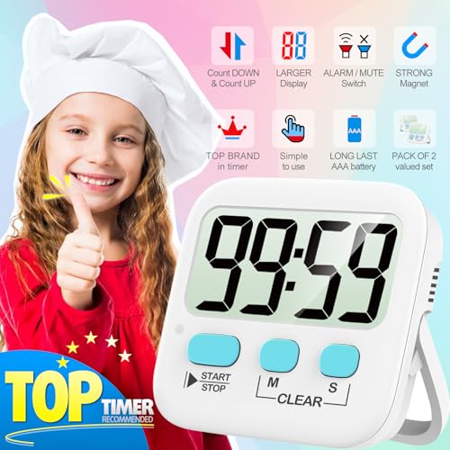 Antonki 2 Pack Digital Timer for Kids, Magnetic Countdown Kitchen Timers for Cooking, Egg, Classroom, Teacher, Exercise, Study, Oven - Battery Included - Image 2
