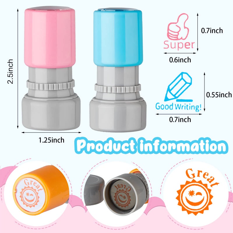 Leinuosen 8 Pack Teacher Stamps Self Inking Stamp Colorful Set for Teacher Grading Motivation Parent Signature Homework Picture Supplies - Image 2