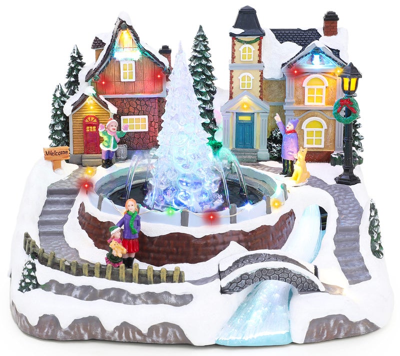 Christmas Concepts 270mm 106 LED Light Up Village Scene with Real Water Fountain and Music  Battery Operated  Christmas Village  Recommended For Christmas Decoration