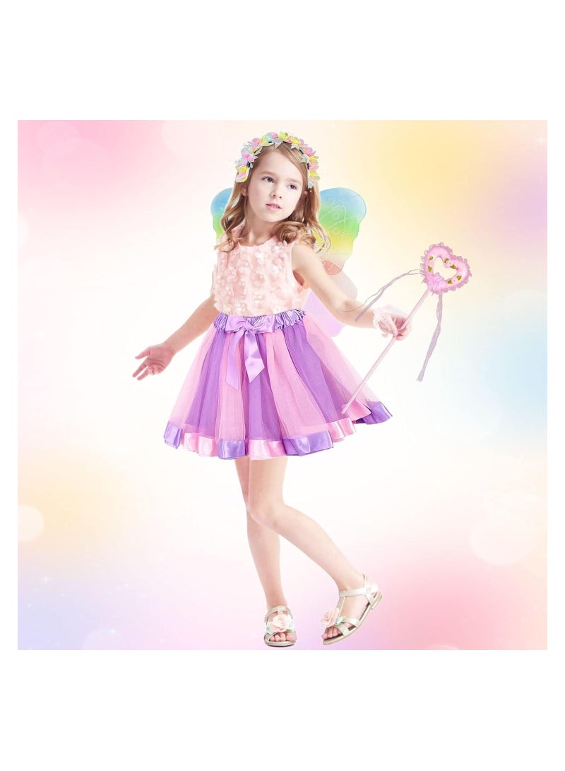 KASTWAVE Fairy Wings Costume Kids, 4 Pieces Costume Dress Princess Headband Butterfly Wing Magic Wand Tutu Skirt for Fancy Dressing up Clothes for Women Girls Carnival Party - Image 4