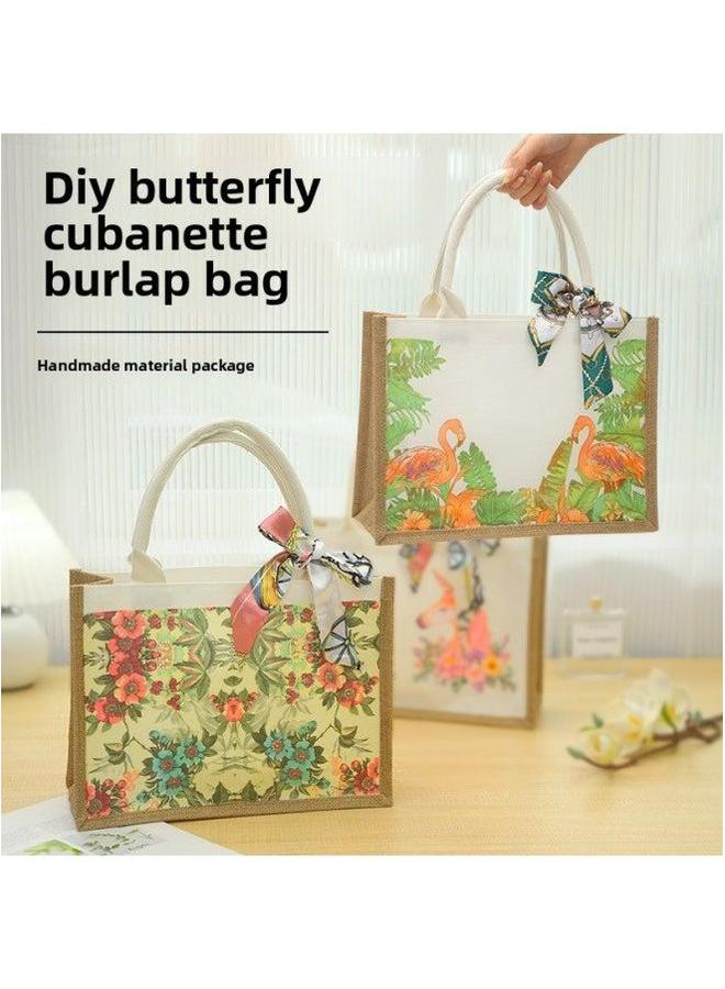 Thanksgiving Diy Handmade Butterfly Ancient Bart Canvas Tote Bag Sack Paste Group Building Parent-child Material Warm-up Field-Color:LB-N14 Animal Kingdom Materials Include Scissors Glue_vertical