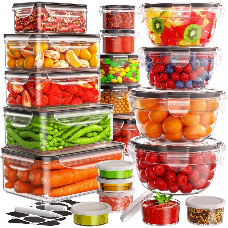 JSCARES 40 PCS Food Storage Containers with Lids Airtight (20 Lids &20 Containers) - Leakproof Meal-Prep Containers for Kitchen Storage Reusable Plastic Microwave/Dishwasher Safe with Labels & Pen - Image 1