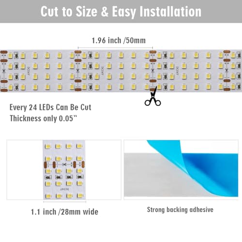 SuperlightingLED 2835 White High CRI 90 LED Strip Light - Bright Color Quad Row Flexible LED Tape Lights 24V- IP20-3,530 lm/m for LED Industrial and Photographic Lighting (1m/3.28' Daylight White) - Image 3