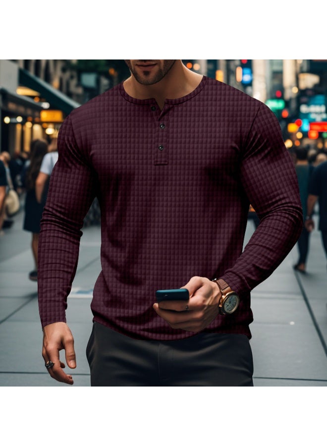 تي شيرت طويل الأكمام للرجال لخريف وشتاء  مريح وخفيف الوزن بألوان كاجوال مع تصميم مربعات - Image 1