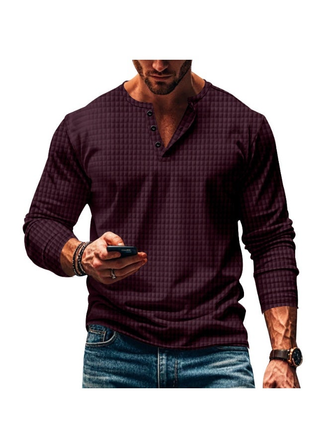 تي شيرت طويل الأكمام للرجال لخريف وشتاء  مريح وخفيف الوزن بألوان كاجوال مع تصميم مربعات - Image 2