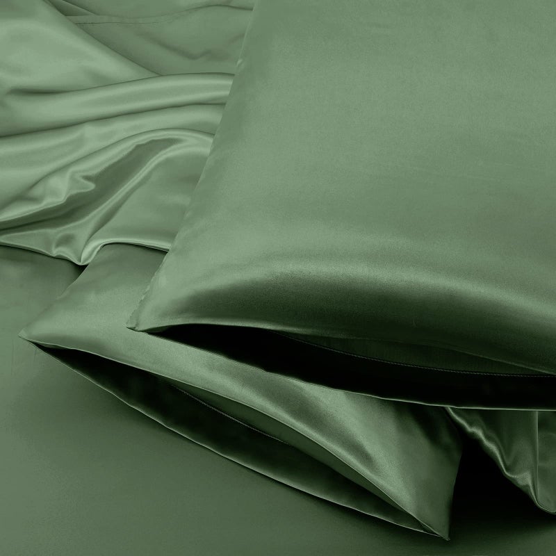 Aormenzy Satin Pillow Cases for Women Queen Size Set of 2 Woodland Green Satin Pillowcase for Hair with Envelope Closure Silky Pillow Covers Wrinkle Fade Resistant 20x30 Inches