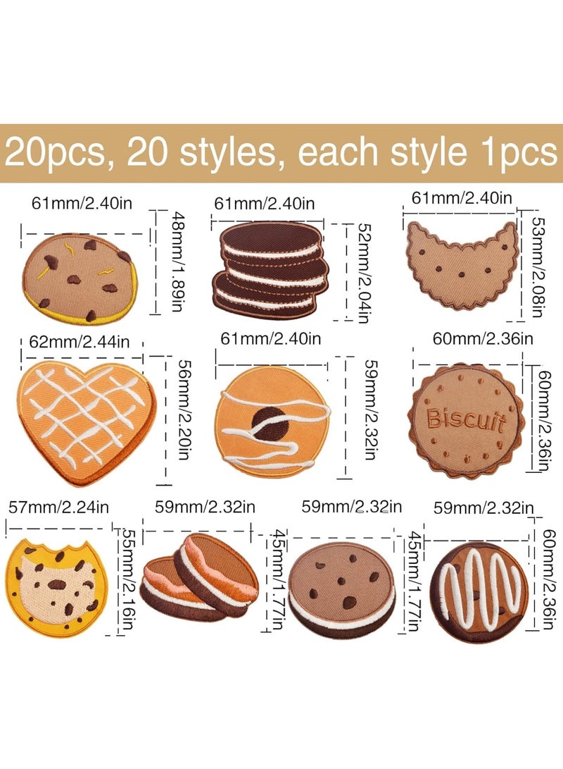 SYOSI Embroidered Cartoon Patches, Cute Self Adhesive Sew On Appliques for Clothing Hats Backpacks Jeans Jackets Costumes, 20PCS Assorted Cookie Biscuit Sweet Snack Designs, 10 Styles for Kids and Teens - Image 2