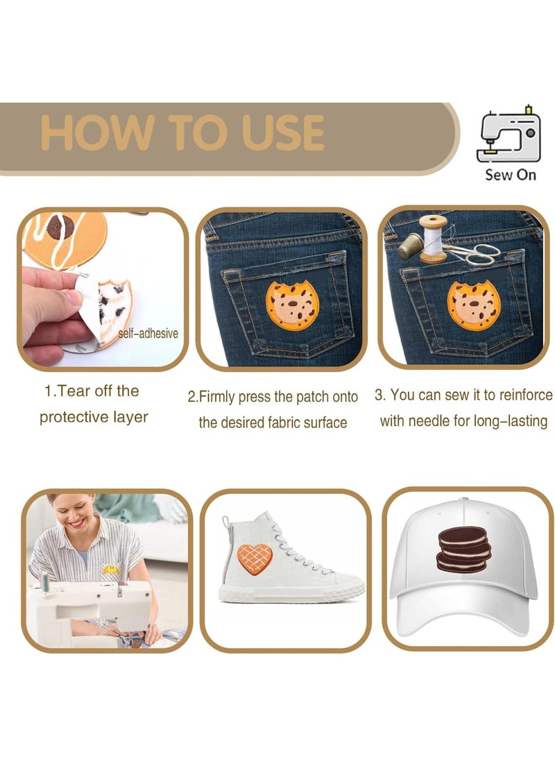 SYOSI Embroidered Cartoon Patches, Cute Self Adhesive Sew On Appliques for Clothing Hats Backpacks Jeans Jackets Costumes, 20PCS Assorted Cookie Biscuit Sweet Snack Designs, 10 Styles for Kids and Teens - Image 3