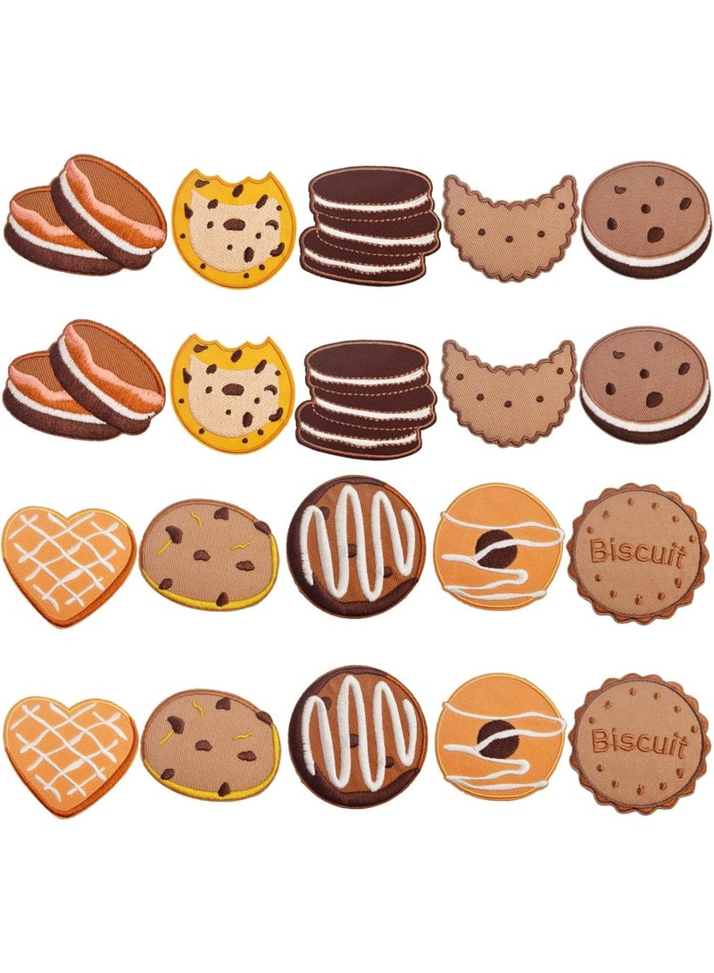 SYOSI Embroidered Cartoon Patches, Cute Self Adhesive Sew On Appliques for Clothing Hats Backpacks Jeans Jackets Costumes, 20PCS Assorted Cookie Biscuit Sweet Snack Designs, 10 Styles for Kids and Teens - Image 1