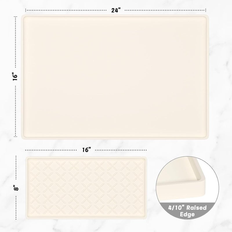 Rnivvi حصيرة قهوة من السيليكون من ، مقاس 16" x 24"، مقاومة للماء وذات حافة مرتفعة، مناسبة لملحقات محطة آلة الإسبريسو، وسادة لتجفيف الأطباق قابلة للفك ��مقاومة للحرارة للعمل على طاولة المطبخ، لون بيج - Image 2
