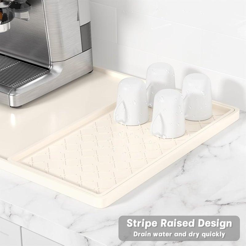 Rnivvi حصيرة قهوة من السيليكون من ، مقاس 16" x 24"، مقاومة للماء وذات حافة مرتفعة، مناسبة لملحقات محطة آلة الإسبريسو، وسادة لتجفيف الأطباق قابلة للفك ��مقاومة للحرارة للعمل على طاولة المطبخ، لون بيج - Image 4