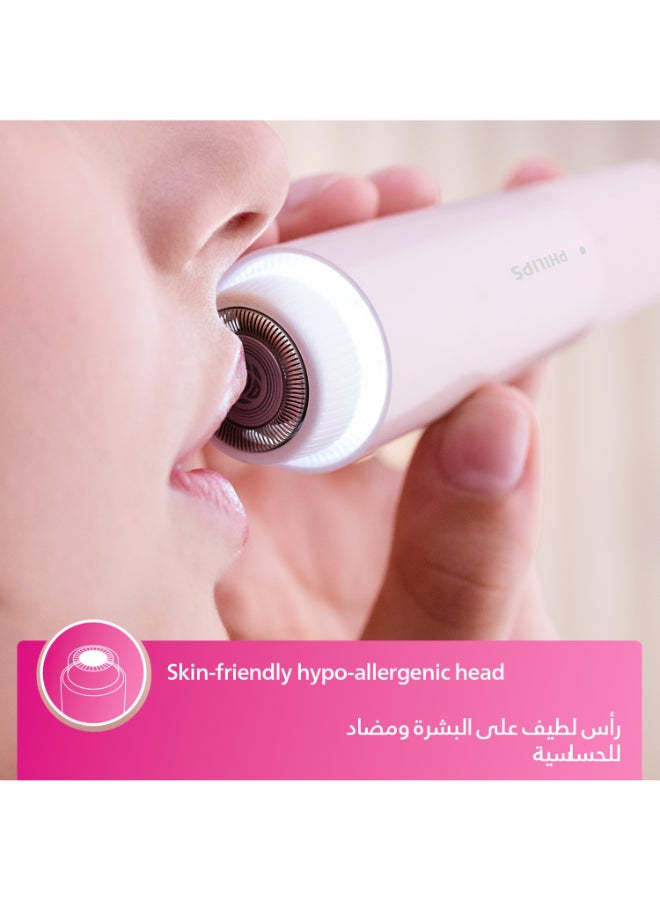 فيليبس ماكينة إزالة شعر الوجه للنساء | بدون ألم ولطيفة على الشفة العلوية والذقن والخدين | مرآة مدمجة مع ضوء ليد | فرشاة تنظيف| صغيرة الحجم ومحمولة | (BRR454/03) - Image 5