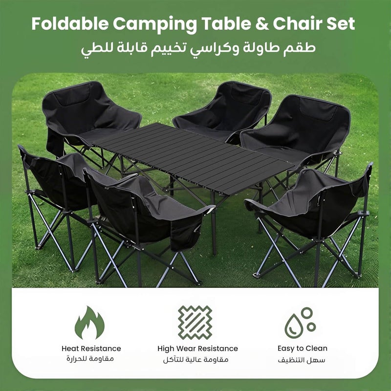 Hompenny 5Pcs Camping Chair Set, Foldable Camping Table & Chair with Side Pocket, Carry Bag, Ideal for Patio, Garden, Living Room (Black, 95×55×50cm) - Image 3