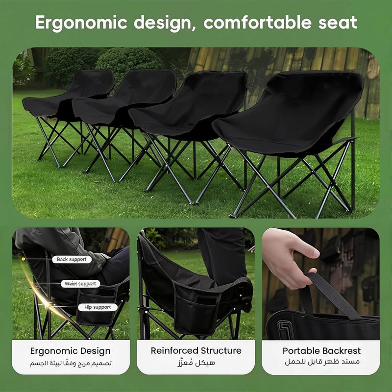 Hompenny 5Pcs Camping Chair Set, Foldable Camping Table & Chair with Side Pocket, Carry Bag, Ideal for Patio, Garden, Living Room (Black, 95×55×50cm) - Image 5