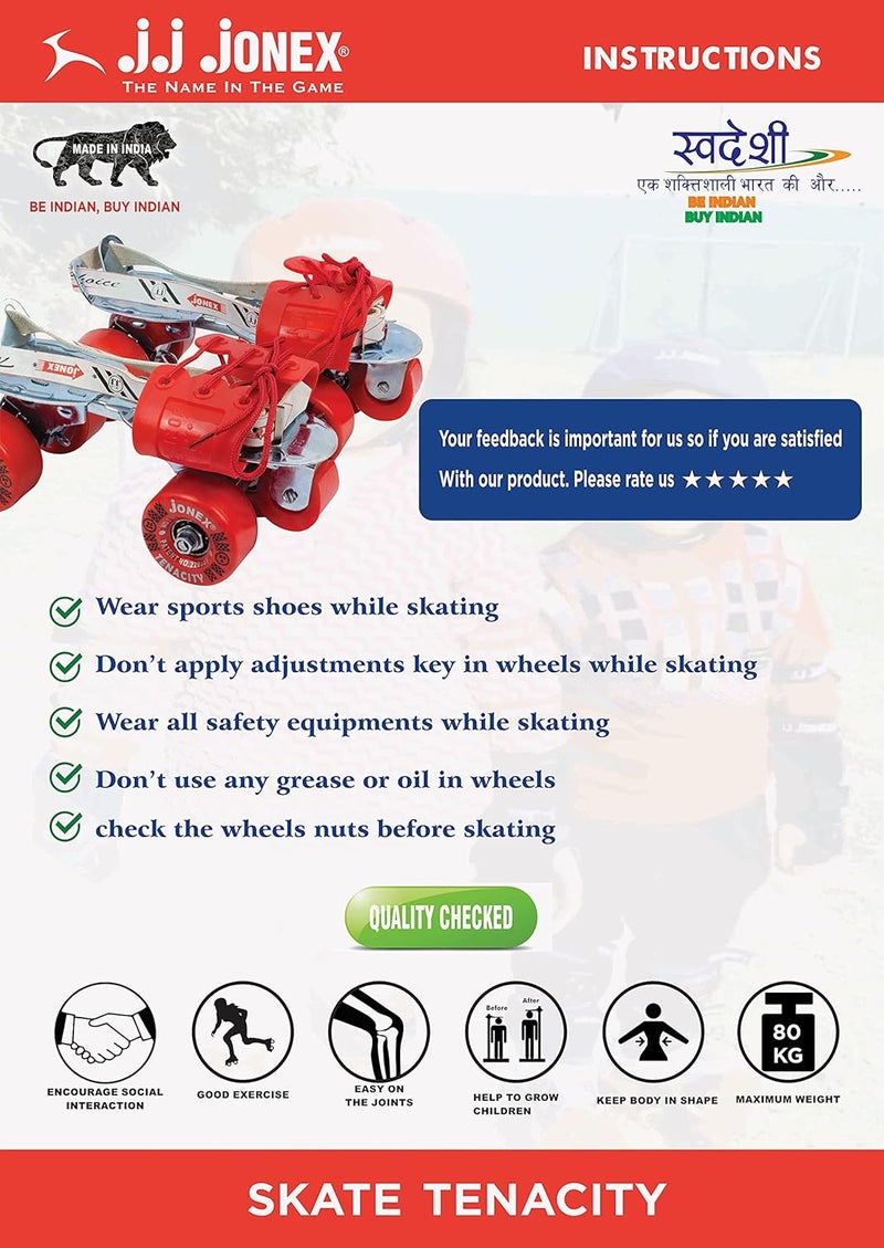 Jonex زلاجات JJ Unisex Rollerderbywheel للبالغين، زلاجات للشباب، زلاجات رولر قابلة للتعديل، زلاجات مضيئة داخلية وخارجية (Myc) (زلاجة رولر Tenacity لعمر 6-15 سنة)، حمراء - Image 5