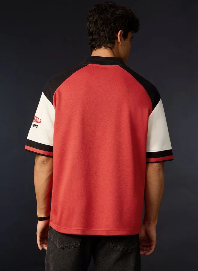 The Souled Store  The Souled Store Men Oversized Fit Colourblocked Red Baseball Shirt  | Best Price UAE