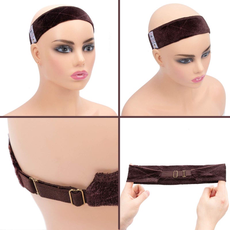 gexworldwide GEX Wig Grip Band with Adjustable Elastic Closure Flexible Velvet No Slip Wig grip Headbands Cap for Wigs(Brown) - Image 3