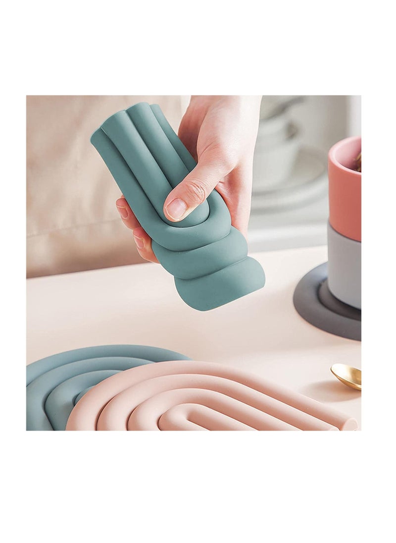 SYOSI 2 Silicone Trivets for Hot Dishes - Durable and Colorful Pot Holders, Heat Resistant Mats for Countertop, Hot Pads, Modern Multi-Purpose Trivet Mats, Spoon Rest (Muted Light Blue, Set of 2)  - Image 4
