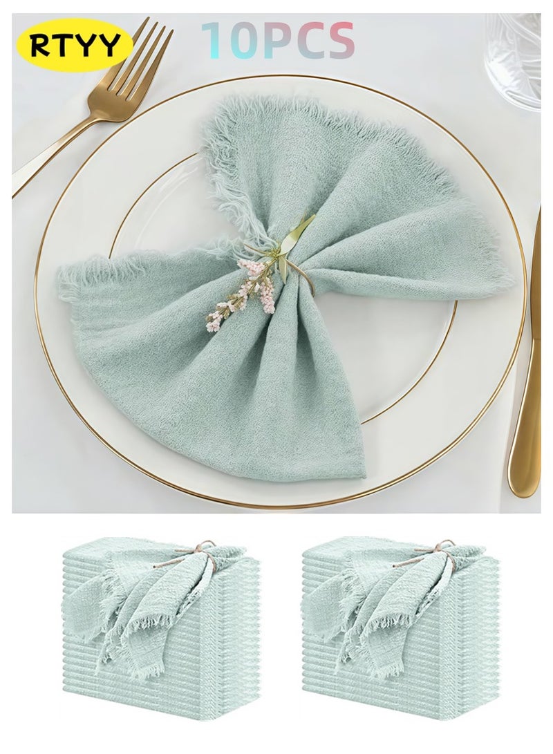 RTYY 10 قطع من مناديل قماشية من القطن والكتان، مناديل قماشية مصنوعة يدويًا مع هامش من القماش الناعم المجعد، مناديل عشاء ريفية قابلة للغسل من القماش متعدد الاستخدامات مصنوعة يدويًا مربعة الشكل ذات هامش للعشاء وحفلات الزفاف والحفلات 32 × 32 سم - Image 1