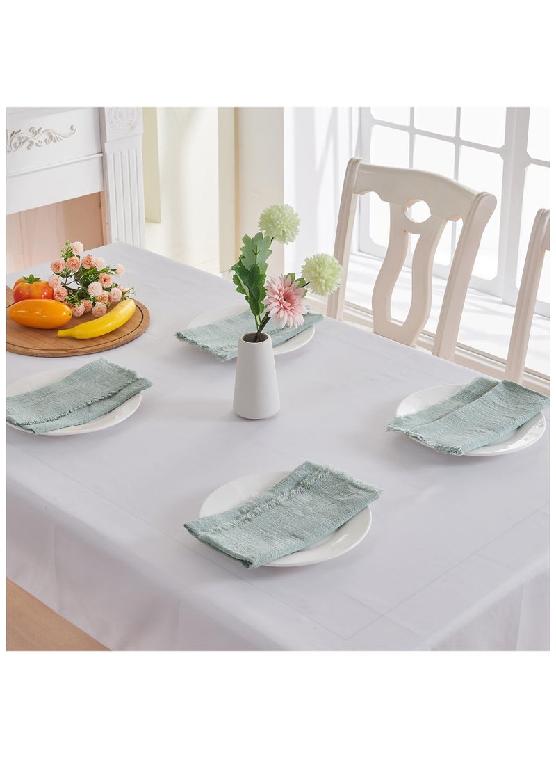 RTYY 10 قطع من مناديل قماشية من القطن والكتان، مناديل قماشية مصنوعة يدويًا مع هامش من القماش الناعم المجعد، مناديل عشاء ريفية قابلة للغسل من القماش متعدد الاستخدامات مصنوعة يدويًا مربعة الشكل ذات هامش للعشاء وحفلات الزفاف والحفلات 32 × 32 سم - Image 4