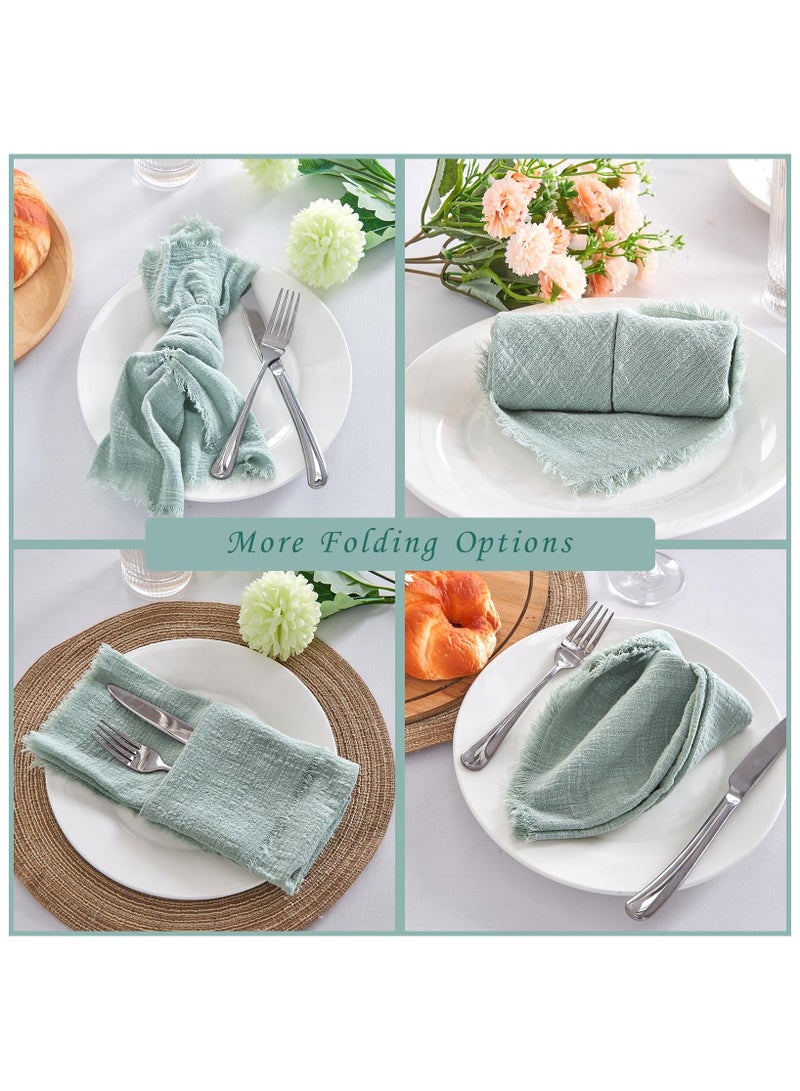 RTYY 10 قطع من مناديل قماشية من القطن والكتان، مناديل قماشية مصنوعة يدويًا مع هامش من القماش الناعم المجعد، مناديل عشاء ريفية قابلة للغسل من القماش متعدد الاستخدامات مصنوعة يدويًا مربعة الشكل ذات هامش للعشاء وحفلات الزفاف والحفلات 32 × 32 سم - Image 3