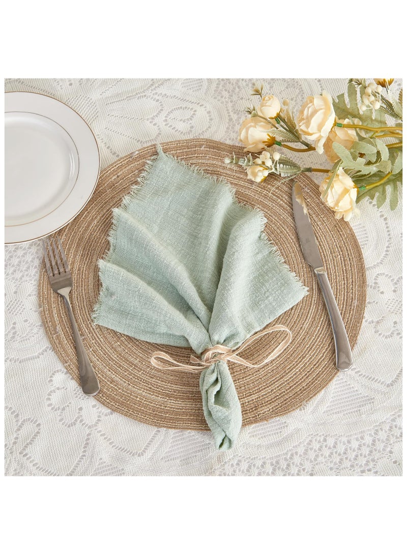 RTYY 10 قطع من مناديل قماشية من القطن والكتان، مناديل قماشية مصنوعة يدويًا مع هامش من القماش الناعم المجعد، مناديل عشاء ريفية قابلة للغسل من القماش متعدد الاستخدامات مصنوعة يدويًا مربعة الشكل ذات هامش للعشاء وحفلات الزفاف والحفلات 32 × 32 سم - Image 2