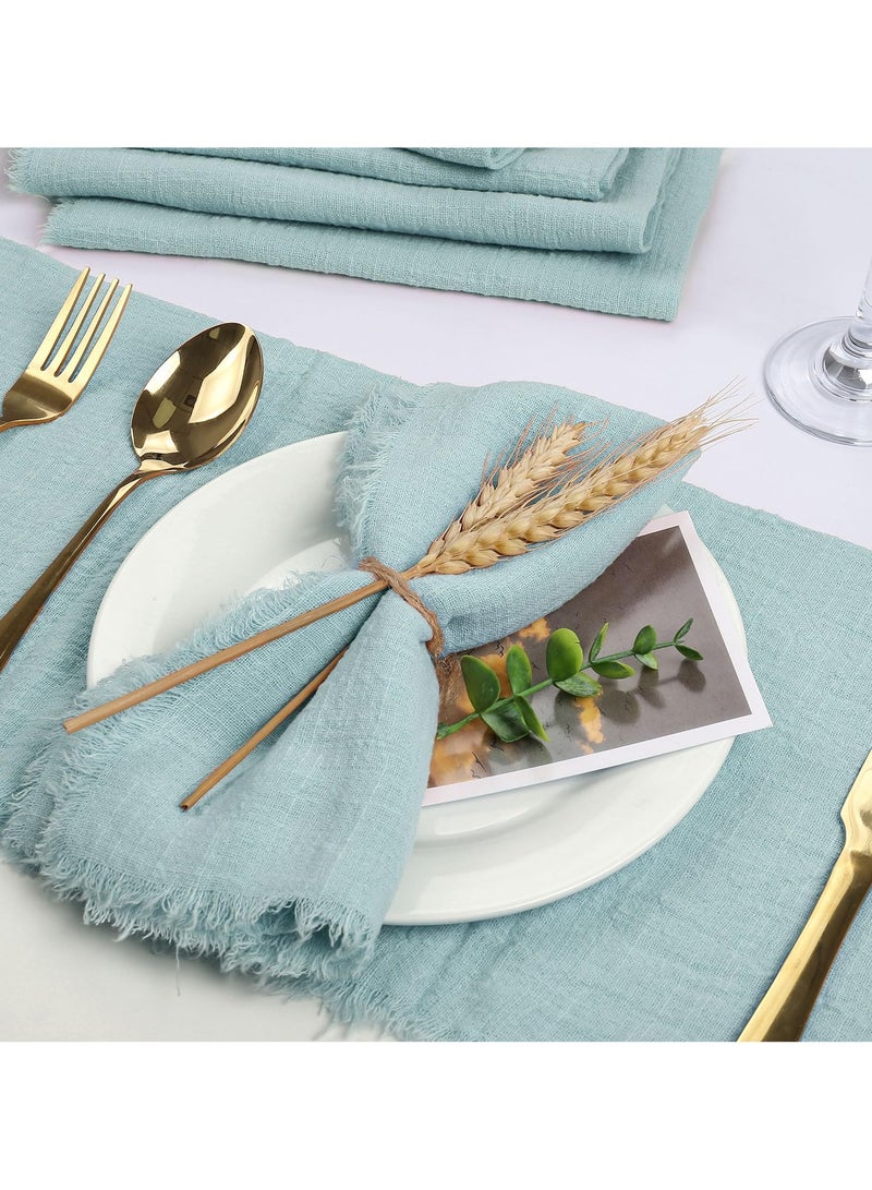 RTYY 10 قطع من مناديل قماشية من القطن والكتان، مناديل قماشية مصنوعة يدويًا مع هامش من القماش الناعم المجعد، مناديل عشاء ريفية قابلة للغسل من القماش متعدد الاستخدامات مصنوعة يدويًا مربعة الشكل ذات هامش للعشاء وحفلات الزفاف والحفلات 32 × 32 سم - Image 5