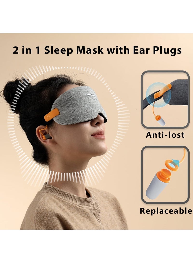 Zikra Noise Cancelling Sleep Mask with Ear Plugs, 3D Sleeping Eye Mask for Women/Men, Adjustable Blindfold Eye Covers for Sleep/Travel/Airplane - Grey - Image 3