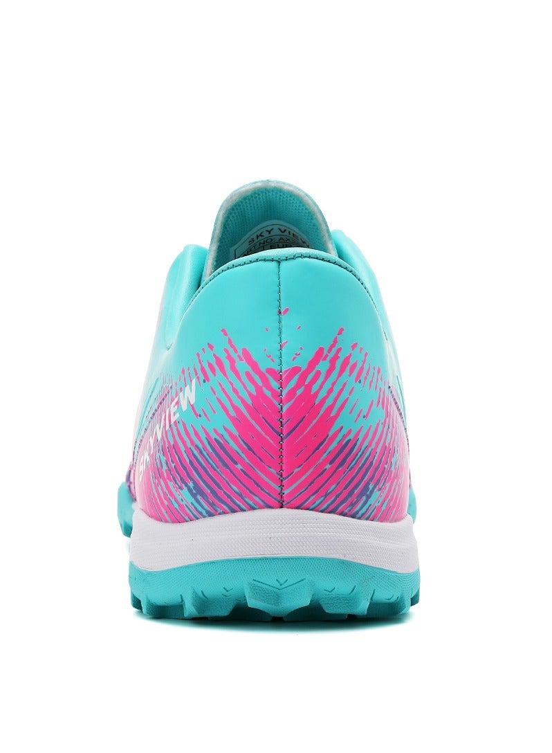 Sky View SKY VIEW Men's Women's Soccer Shoes IC or IN Flat Cleats Professional Lace Up Athletic Turf Football Shoes Outdoor/Indoor Professional Futsal Football Training Sneakers Blue Pink  - Image 4