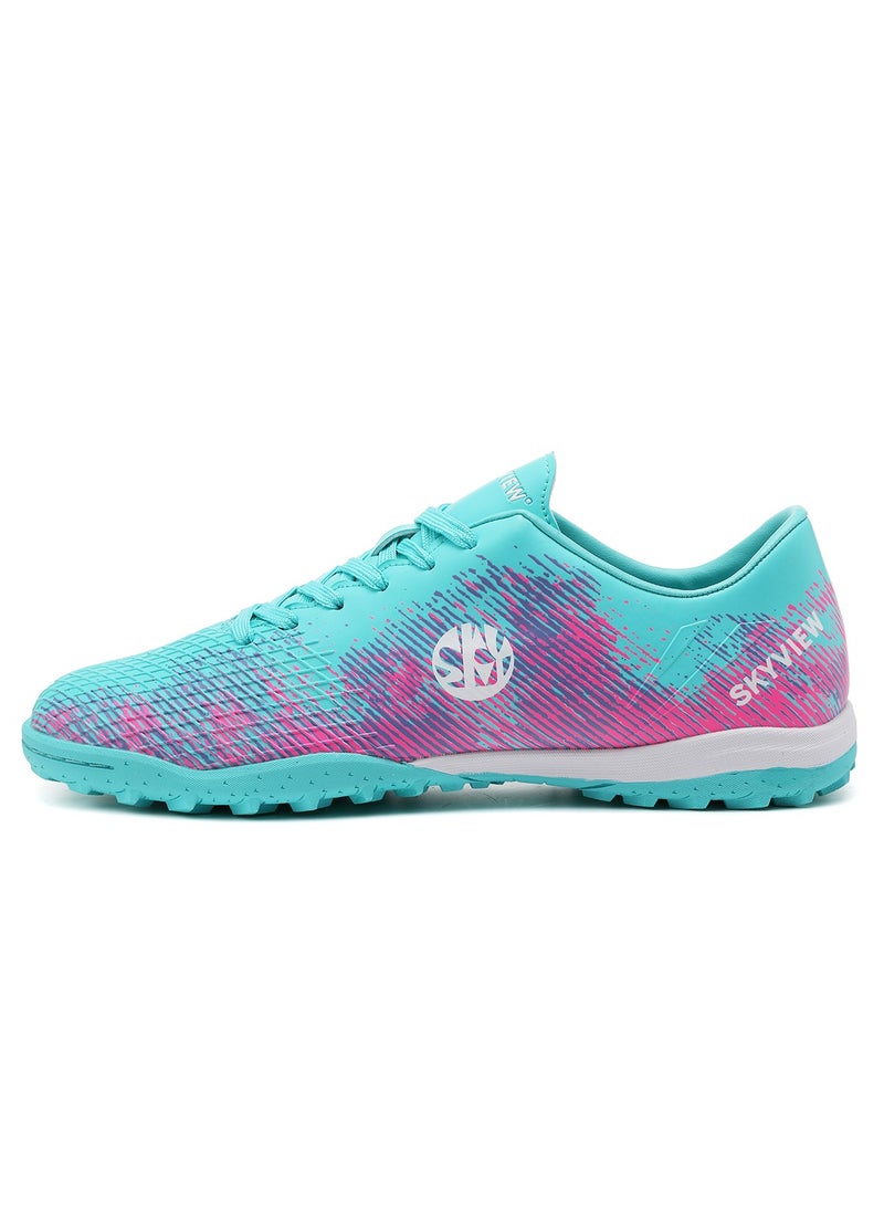 Sky View SKY VIEW Men's Women's Soccer Shoes IC or IN Flat Cleats Professional Lace Up Athletic Turf Football Shoes Outdoor/Indoor Professional Futsal Football Training Sneakers Blue Pink  - Image 2