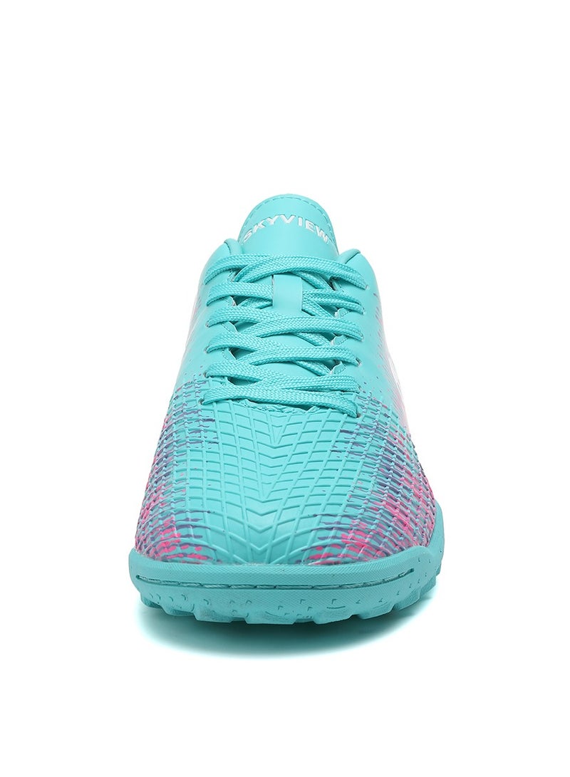 Sky View SKY VIEW Men's Women's Soccer Shoes IC or IN Flat Cleats Professional Lace Up Athletic Turf Football Shoes Outdoor/Indoor Professional Futsal Football Training Sneakers Blue Pink  - Image 3