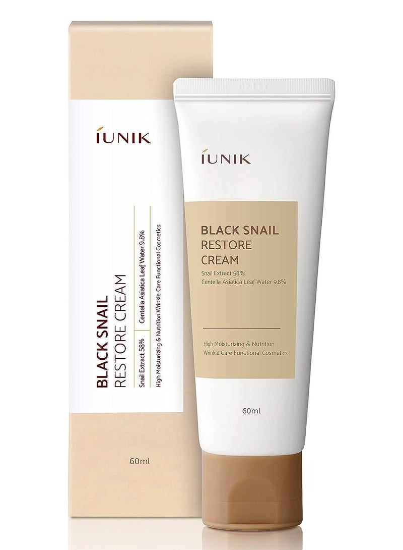 iUNIK Black Snail Restore Cream, 2.02 Fl Oz - 58% Black Snail Mucin Secretion Filtrate Soothing, Reduce & Fine Lines Deeply Nourishing and Moisturizing - Image 1