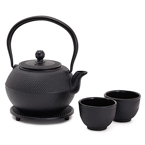 Juvale Juvale Cast Iron Teapot Japanese Tetsubin Kettle Set with 2 Cups Tea Infuser 1200 ml Teapot with Infuser  Black 