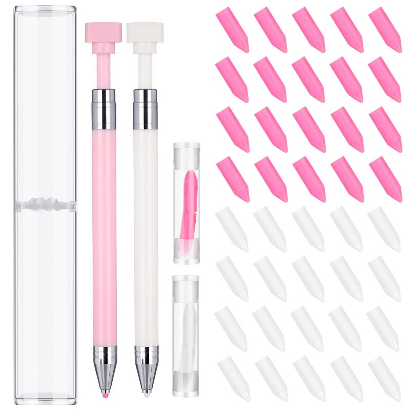 Jutom 2 Pack Diamond Painting Pens with 40 Replacement Wax Pink Wax Diamond Art Accessory with Protective Case Art Pen Tool for Nail DIY Painting Craft Gem(Solid) - Image 1