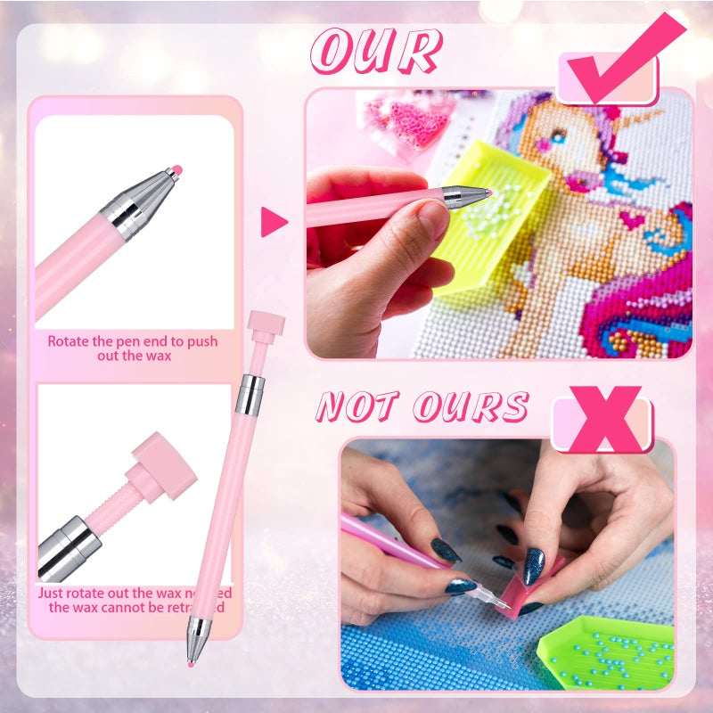Jutom 2 Pack Diamond Painting Pens with 40 Replacement Wax Pink Wax Diamond Art Accessory with Protective Case Art Pen Tool for Nail DIY Painting Craft Gem(Solid) - Image 5