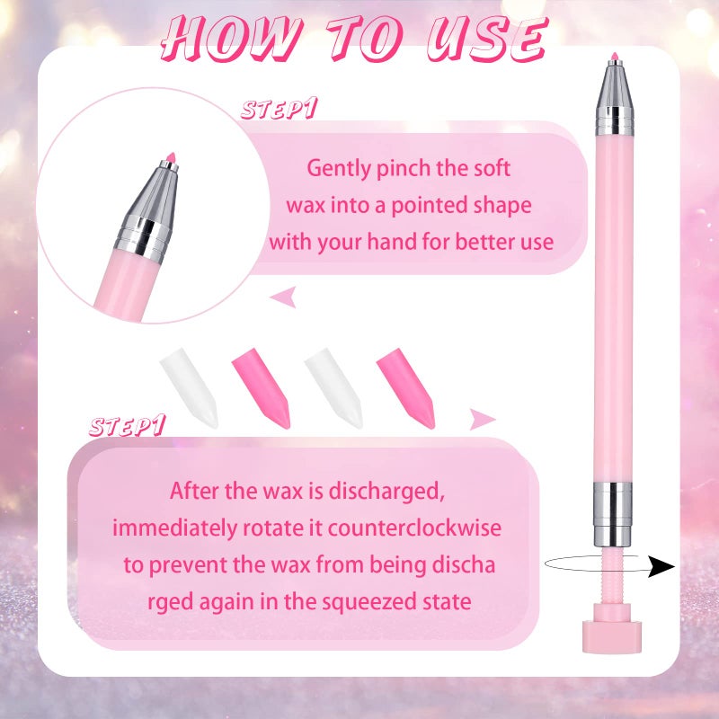 Jutom 2 Pack Diamond Painting Pens with 40 Replacement Wax Pink Wax Diamond Art Accessory with Protective Case Art Pen Tool for Nail DIY Painting Craft Gem(Solid) - Image 4