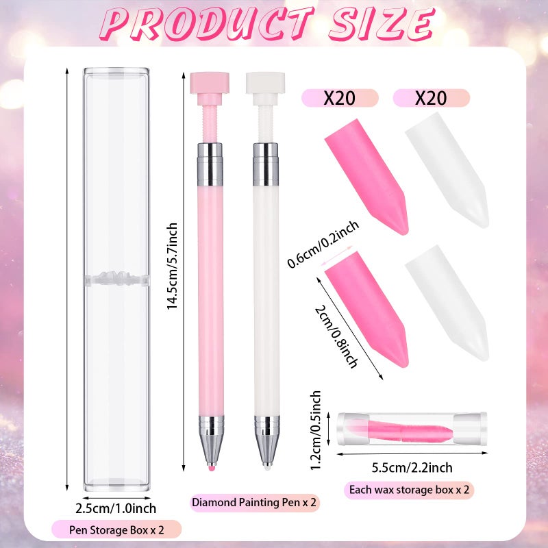 Jutom 2 Pack Diamond Painting Pens with 40 Replacement Wax Pink Wax Diamond Art Accessory with Protective Case Art Pen Tool for Nail DIY Painting Craft Gem(Solid) - Image 2