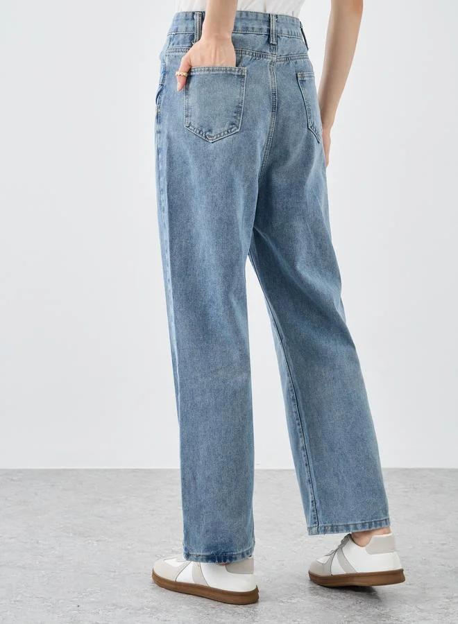 Take Two Take Two Asymmetrical High Rise Washed Wide Leg Jeans