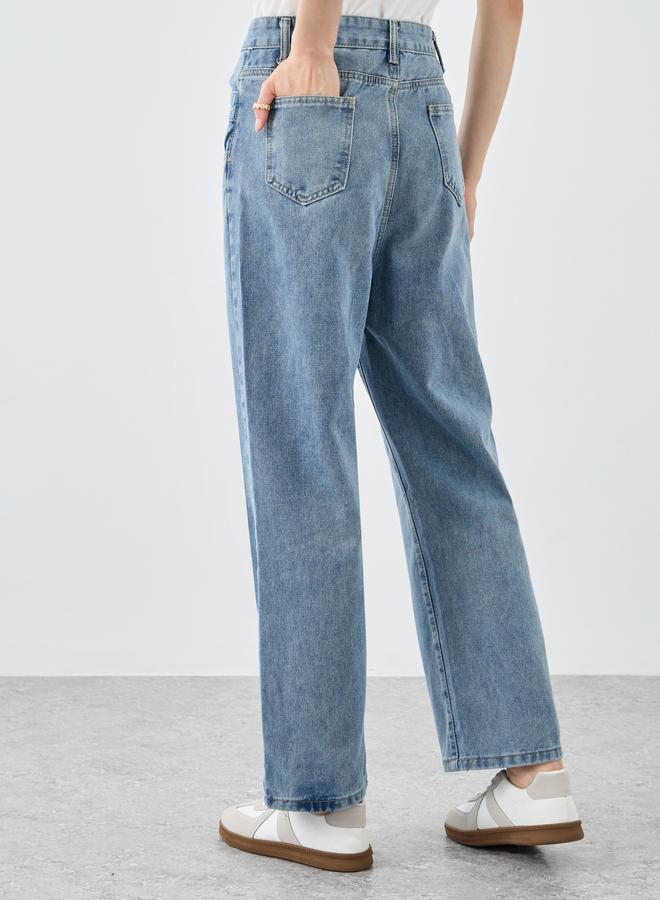 Take Two Asymmetrical High Rise Washed Wide Leg Jeans - Image 4