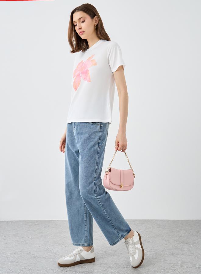 Take Two Asymmetrical High Rise Washed Wide Leg Jeans - Image 1